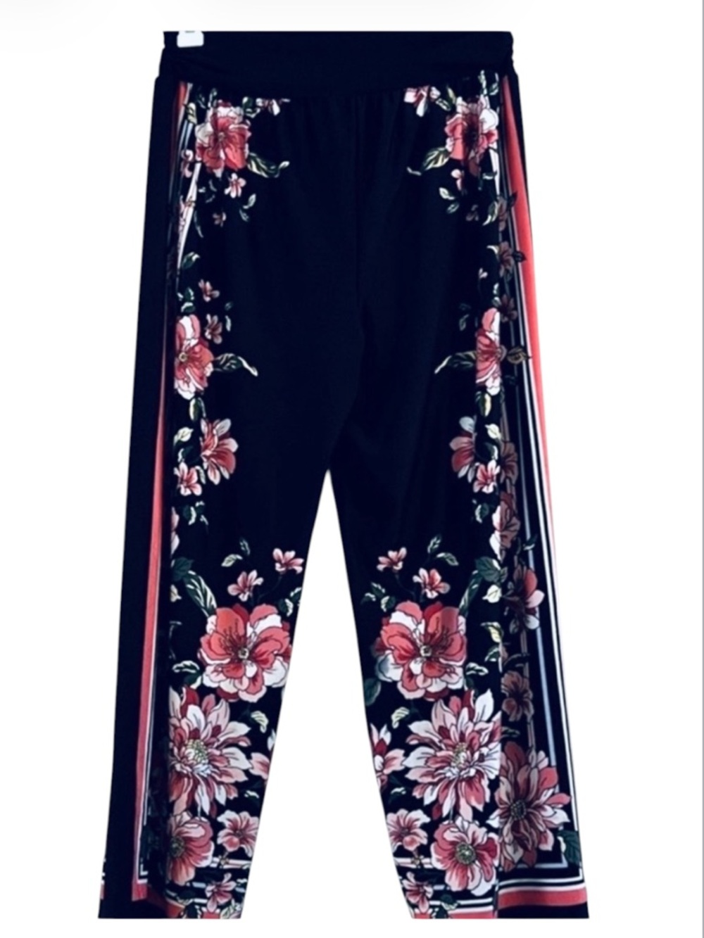 Avenue Floral Palazzo Pants Wide Leg 14/Stretch Fold Over Waist Stripe 14/16